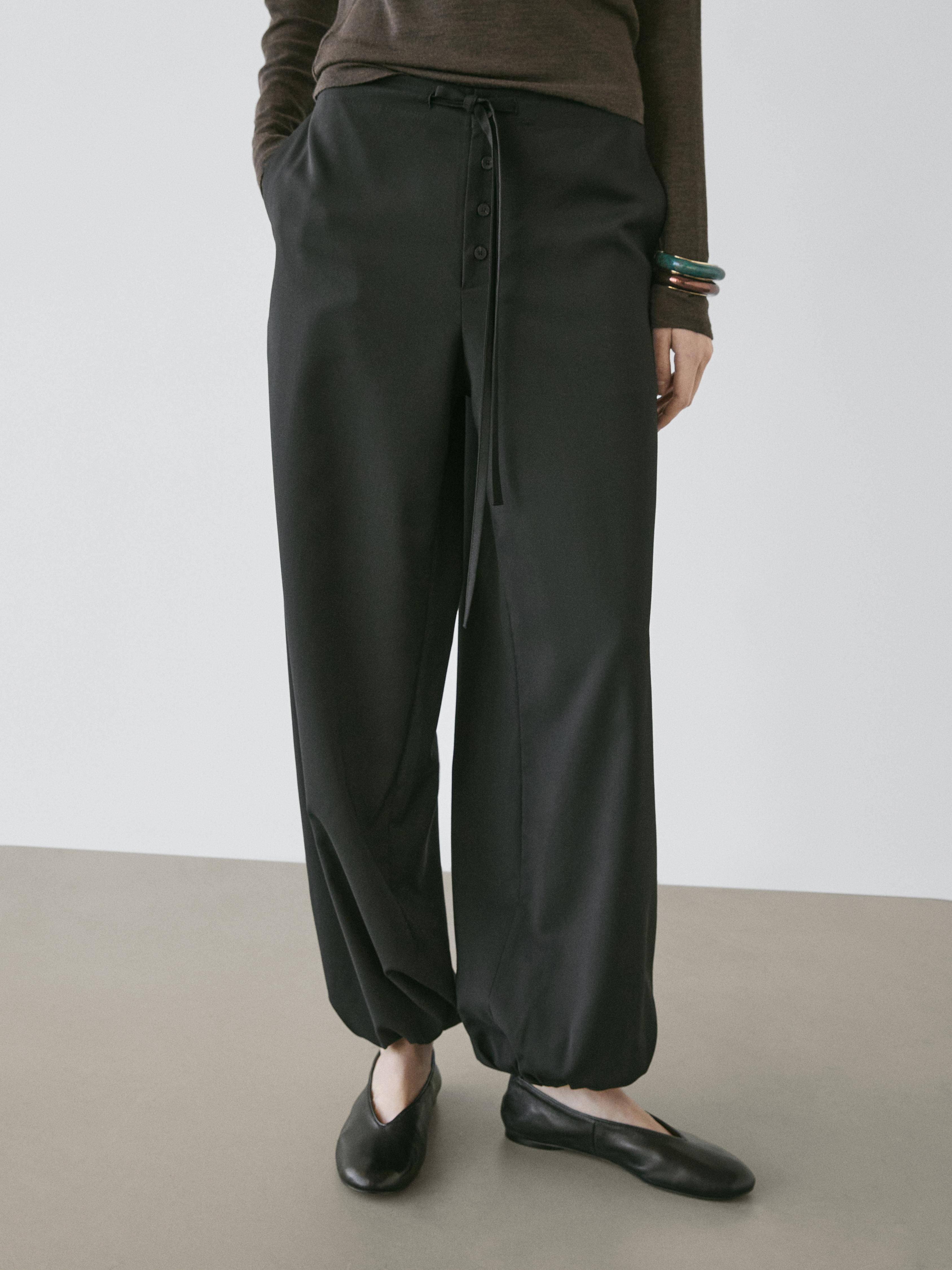 Wool sarouel trousers with tie detail